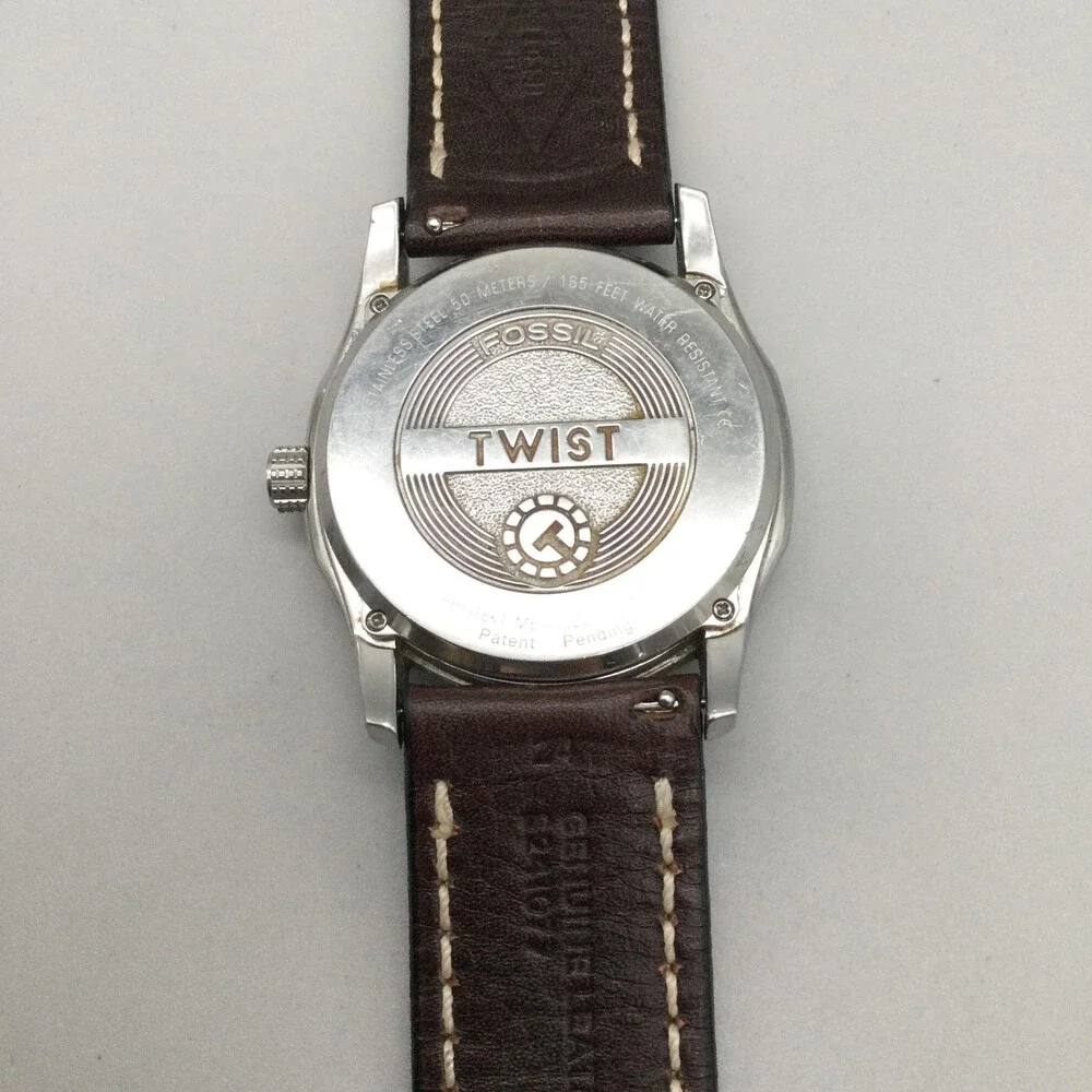 Fossil Twist Mens Watch 42mm Brown Skeleton Dial Leather Automatic Multifunction
